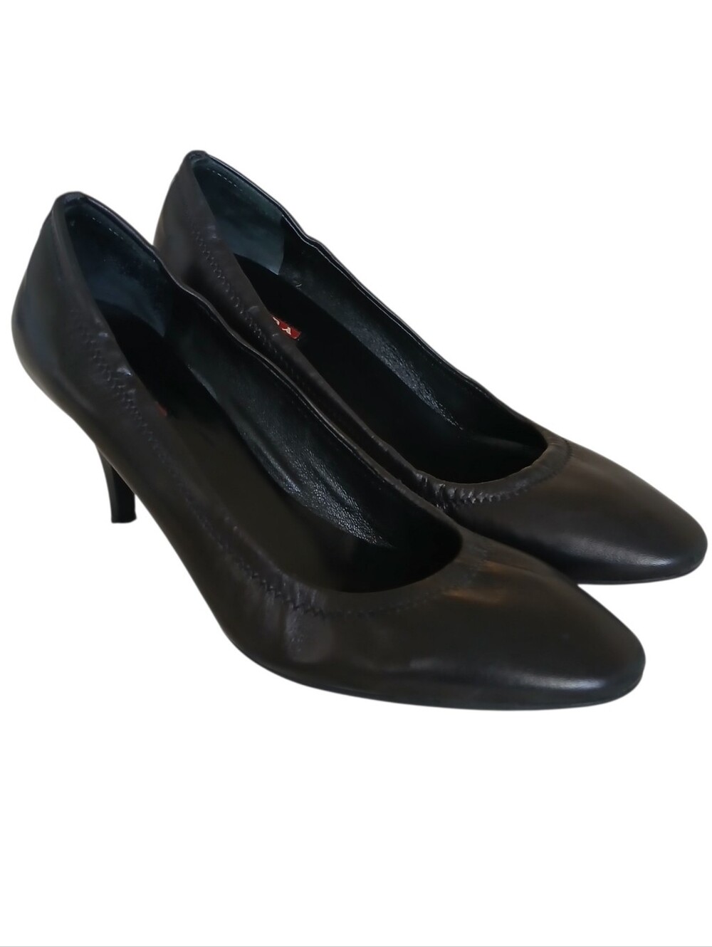 PRADA Leather Minimalist Pumps Heels Women's 37.5/7.5 Black Stretch Italy